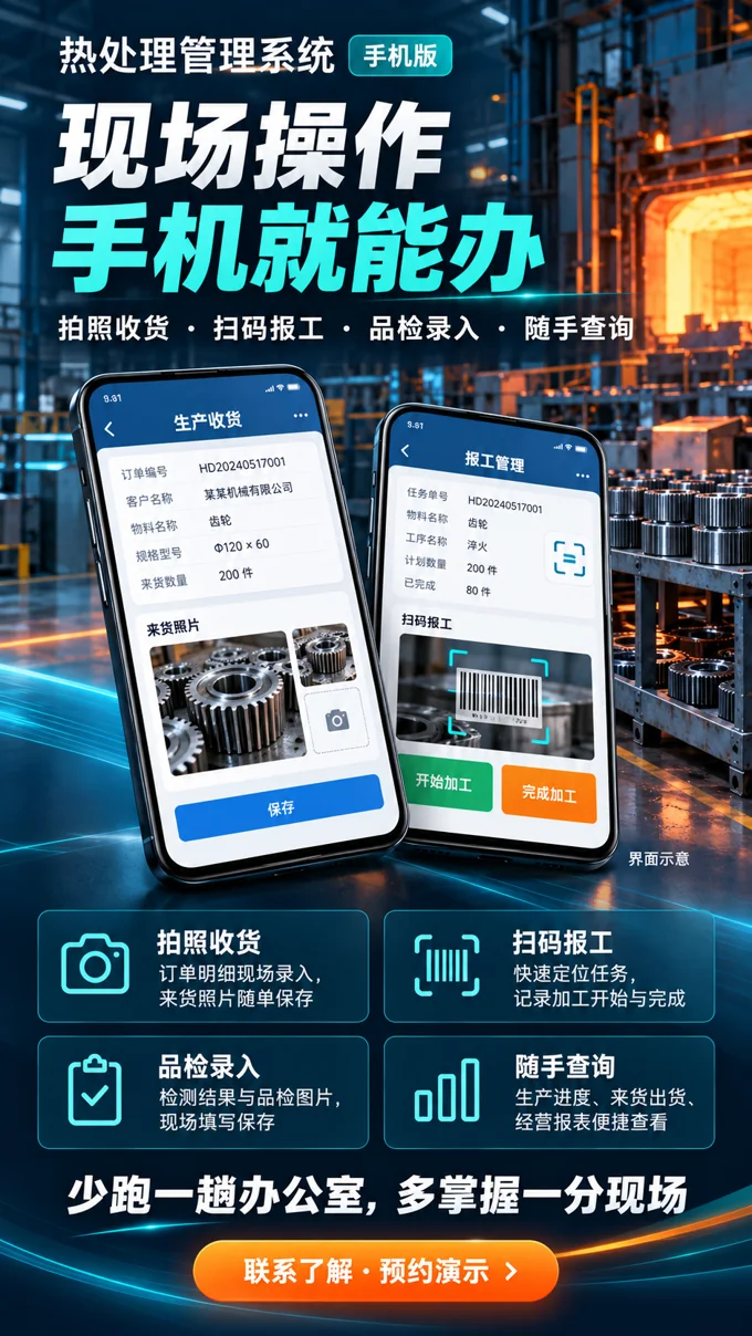 热处理管理系统：手机版整体效果 示意图